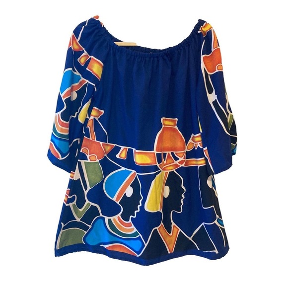 Lapogee Tops - Lapogee Blue Tunic - African Women Print - Size Large